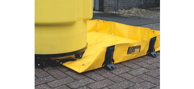 Justrite 2837 Rigid-Lock QuickBerm® Lite flexible spill berm For use as secondary containment outdoor or temporary storage applications of chemicals, transformers, generators, metal/poly tanks, IBCs, oiling/refueling operations thereby safeguarding the environment, preventing costly environmental incidents and regulatory violations, ensuring safe practices. Situational