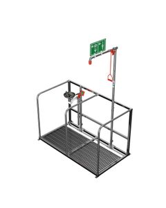 Unheated Emergency Safety Shower and Separate Open Bowl Eye/Face Wash within Protective Frame