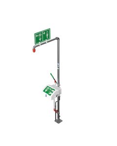 Self-draining Emergency Safety Shower with Lidded Eye/Face Wash