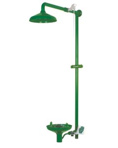 Wall mounted laboratory safety shower with eye/face wash